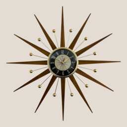 Mid Century Starburst Wall Clock Black & Cream Welby, Teak Rays
