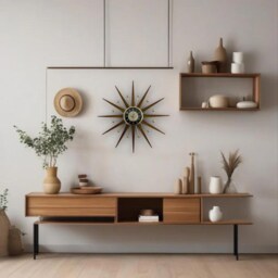 Mid Century Starburst Wall Clock Black & Cream Welby, Teak Rays - thumbnail 2
