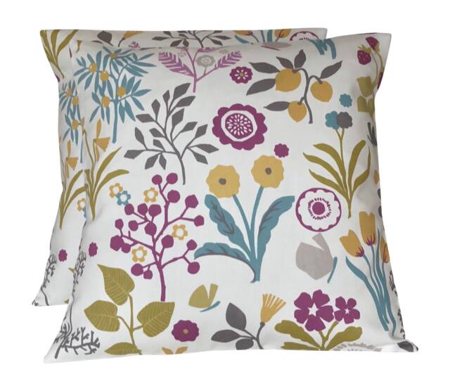 Clarke & Floral Cushion Cover Purple, Green, & Blue Cotton - image 1
