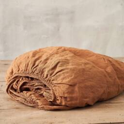 Softened Linen Fitted Sheet Wrinkled Texture, Natural Bedding - thumbnail 2