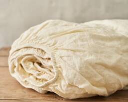 Softened Linen Fitted Sheet Wrinkled Texture, Natural Bedding
