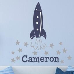 Space Wall Decal, Rocket Name Large, More Font Color Choices, Decal Nursery, Stickers, Personalized Stars Spaceship C103 - thumbnail 2