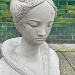 Concrete Woman Bust Sculpture Outdoor Lady Statue Cement Female Patio Ornament Handmade Figurine Stone Face Decor Yard Art Gift - thumbnail 2