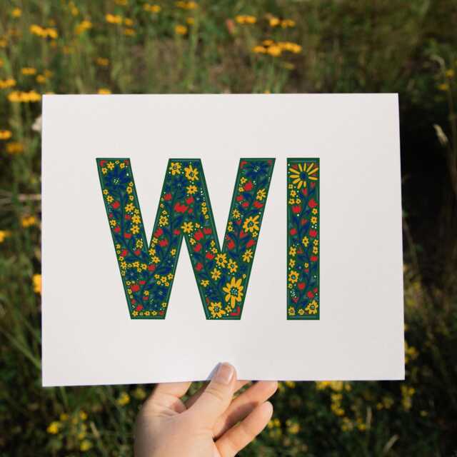Wi Floral Letters Art Print Scandinavian Home Decor - 8.5x11 Card Stock - image 1