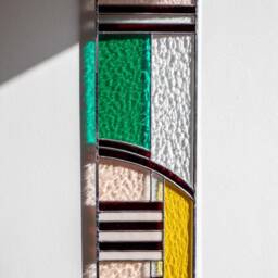 Pink & Green Stained Glass Panel, Wall Hanging, Modern Window Decor, Geometric Design - thumbnail 3