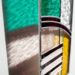 Pink & Green Stained Glass Panel, Wall Hanging, Modern Window Decor, Geometric Design - thumbnail 2