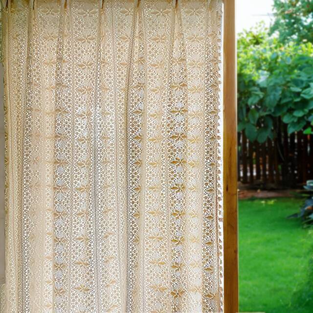 Elegant Crochet Curtain, Unique Hollow Knitted Sheer Window Treatment, Dreamy Bohemian Home Accent - image 1