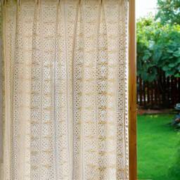 Elegant Crochet Curtain, Unique Hollow Knitted Sheer Window Treatment, Dreamy Bohemian Home Accent - thumbnail 1