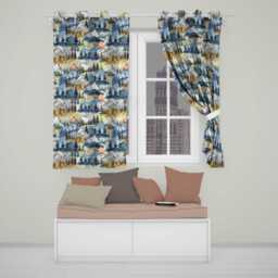 Watercolor Mountain Landscape Pine Trees Seamless Pattern Warm Beige Background Readymade Eyelet Ring Top Thermal 100% Blackout Curtains - thumbnail 1