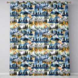 Watercolor Mountain Landscape Pine Trees Seamless Pattern Warm Beige Background Readymade Eyelet Ring Top Thermal 100% Blackout Curtains - thumbnail 2