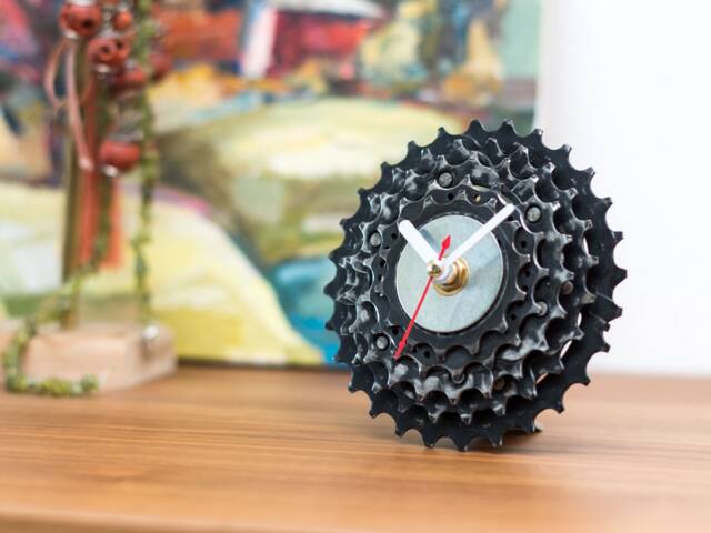 Steampunk Desk Decoration, Bicycle Or Wall Clock Made Out Of Bike Gears, Cyclist Father Boyfriend Gift For Office Study Room - image 1