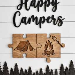 Rustic Camping Sign Happy Campers Wood Art Gift For Outdoor Lovers Forest Tree Wall Decor Cabin Signage Custom Wooden Layered Piece - thumbnail 3
