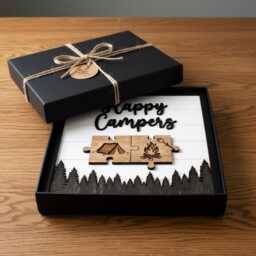 Rustic Camping Sign Happy Campers Wood Art Gift For Outdoor Lovers Forest Tree Wall Decor Cabin Signage Custom Wooden Layered Piece - thumbnail 4