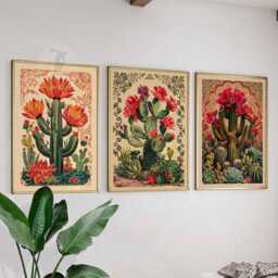Set Of 3 Mexican Posters, Cactus Wall Art, Botanical Prints, Floral Traditional Gift - thumbnail 1