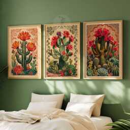 Set Of 3 Mexican Posters, Cactus Wall Art, Botanical Prints, Floral Traditional Gift - thumbnail 2
