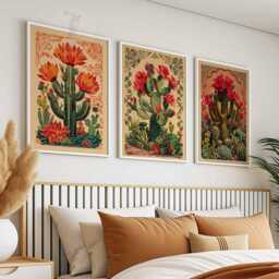 Set Of 3 Mexican Posters, Cactus Wall Art, Botanical Prints, Floral Traditional Gift - thumbnail 3