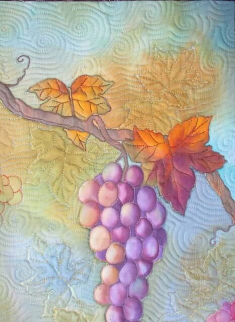 Art Quilt Hand Painted Grapes Wall Hanging/Vineyard Wine Theme Paintedquilts - image 1