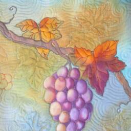 Art Quilt Hand Painted Grapes Wall Hanging/Vineyard Quiltsy Handmade Quilted Paintedquilts - thumbnail 2