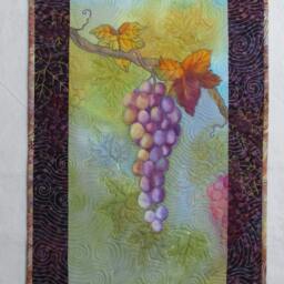 Art Quilt Hand Painted Grapes Wall Hanging/Vineyard Quiltsy Handmade Quilted Paintedquilts - thumbnail 3