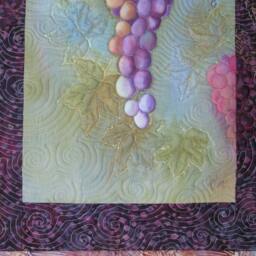 Art Quilt Hand Painted Grapes Wall Hanging/Vineyard Wine Theme Paintedquilts - thumbnail 4