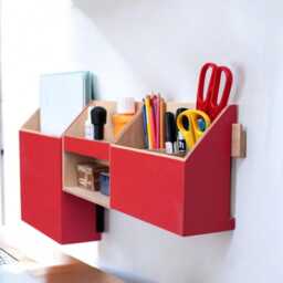 Red Wooden Wall Organizer Scandinavian Minimalist Desk Storage - thumbnail 3