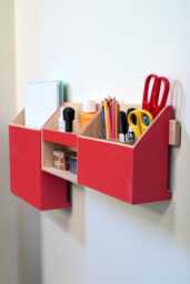 Red Wooden Wall Organizer Scandinavian Minimalist Desk Storage