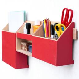 Red Wooden Wall Organizer Scandinavian Minimalist Desk Storage - thumbnail 2