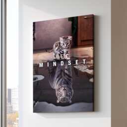 Mindset Cat Puddle Reflection Quote Motivational Inspirational, Framed Canvas Wall Art Poster Print, Home Office & Room Decor, Gift Idea - thumbnail 1
