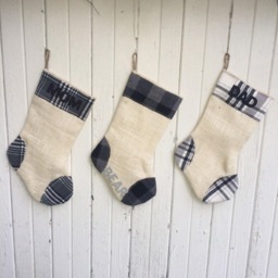 Burlap Christmas Stockings With Cuff & Patches Detail - Off-White/Green/Red Cotton - Natural Burlap - Rustic-Cabin-Woodland-Holiday Decor - thumbnail 3