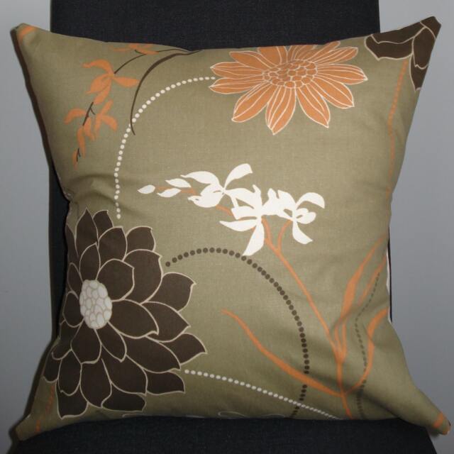 New 18x18 Inch Designer Handmade Pillow Case in Khaki, Burnt Orange, Cream & Dark Brown