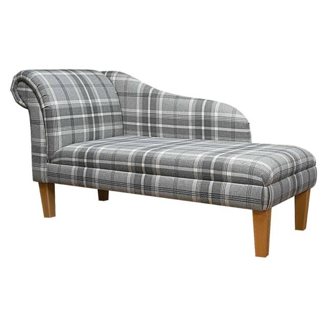 Luxe Grey Tartan Handmade Chaise Longue - Balmoral Dove Fryetts Fabric British Bespoke Made - image 1