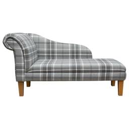 Luxe Grey Tartan Handmade Chaise Longue - Balmoral Dove Fryetts Fabric British Bespoke Made - thumbnail 2