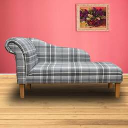 Luxe Grey Tartan Handmade Chaise Longue - Balmoral Dove Fryetts Fabric British Bespoke Made - thumbnail 3