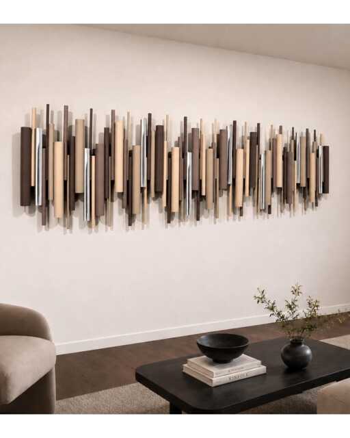 Large Wooden Wall Art, Neutral 3D Decor, Modern Geometric Wood Artwork, Desert Rhythm - image 1
