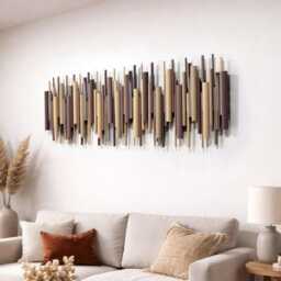 Large Wooden Wall Art, Neutral 3D Decor, Modern Geometric Wood Artwork, Desert Rhythm - thumbnail 2