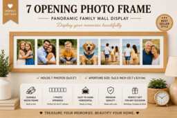 Multi Photo Picture Frame Oak Colour With Ivory Mount Paper, Holds 7 - 5x3.5'' Photos - thumbnail 1