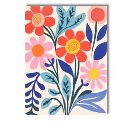 Colourful Folk Art Wildflower Bouquet With Decorative Leaves Canvas Wall Print Decor Picture Ready To Hang - thumbnail 1