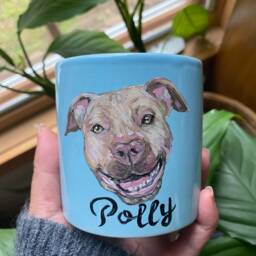 Custom Pet Portrait Planter, Realistic Hand Painted Pet Painting, Cat Dog Succulent Planter With Drainage Hole & Bamboo Tray Sauser - thumbnail 2