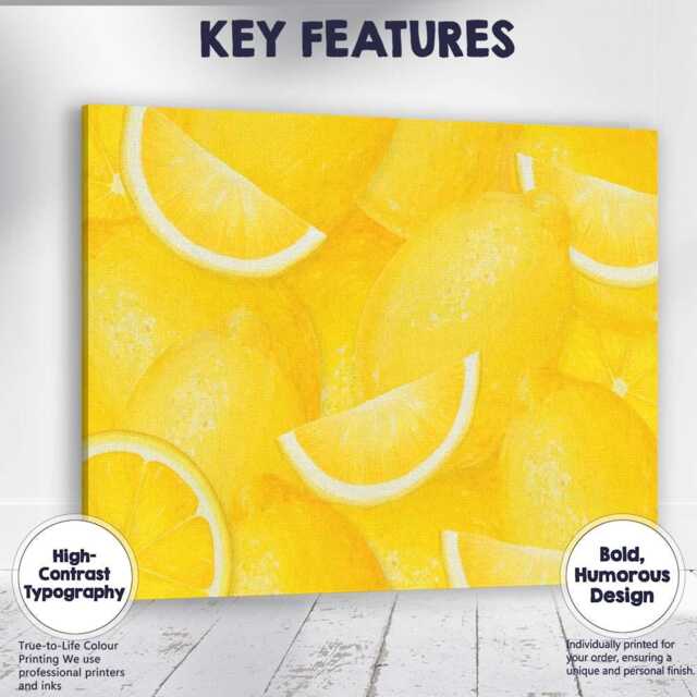 Bright Yellow Lemon Citrus Repeat Pattern Canvas Wall Art Print Decor Picture Ready To Hang - image 1