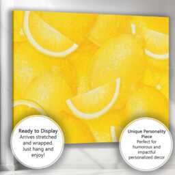 Bright Yellow Lemon Citrus Repeat Pattern Canvas Wall Art Print Decor Picture Ready To Hang - thumbnail 3