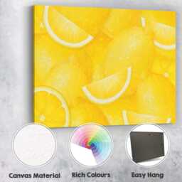 Bright Yellow Lemon Citrus Repeat Pattern Canvas Wall Art Print Decor Picture Ready To Hang - thumbnail 2