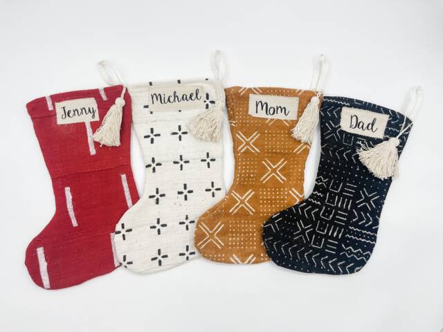 Christmas Decor, Mudcloth Stockings, Mud Cloth Farmhouse Personalized Boho Decor- Aesthetic Stockings - image 1