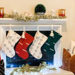 Christmas Decor, Mudcloth Stockings, Mud Cloth Farmhouse Personalized Boho Decor- Aesthetic Stockings - thumbnail 2
