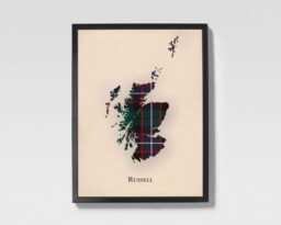 Clan Russell Scottish Tartan Map - Of Scotland Family Wall Decor, Ready To Hang - thumbnail 1