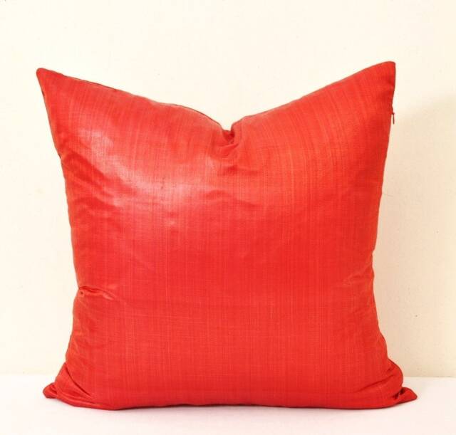 Red Silk Ikat Pillow Cover, Handloom Accent Cushion - 20x20 - image 1
