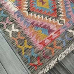Kilim Rug Multicolour, Handmade Artisan Afghan Turkish Persian Rug, Navajo Moroccan Bohemian Flatweave, Natural Wool Dhurrie 117x82 cm - thumbnail 3