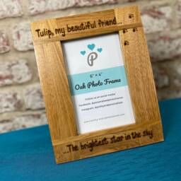 "The Brightest Star in Sky - Dog, Cat, Horse Loss, Memorial, Memory Personalised Oak Wood Photo Frame 6x4"", 7x5" - thumbnail 2