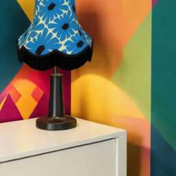 Blue Retro Lampshade With Black Fringe Handmade For Ceiling Lights, Table & Floor Standard Lamp Shades - thumbnail 2