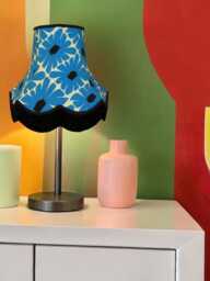 Blue Retro Lampshade With Black Fringe Handmade For Ceiling Lights, Table & Floor Standard Lamp Shades - thumbnail 1