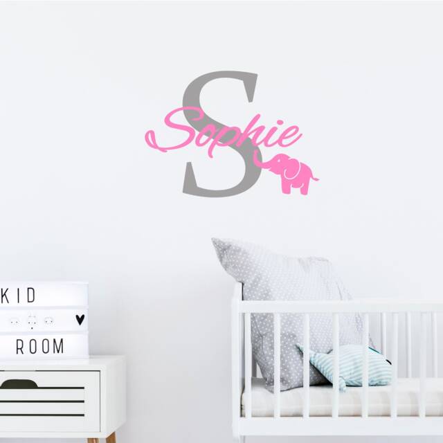 Custom Name Elephant Wall Sticker, Initial Vinyl Decal For Baby Girl Nursery - image 1